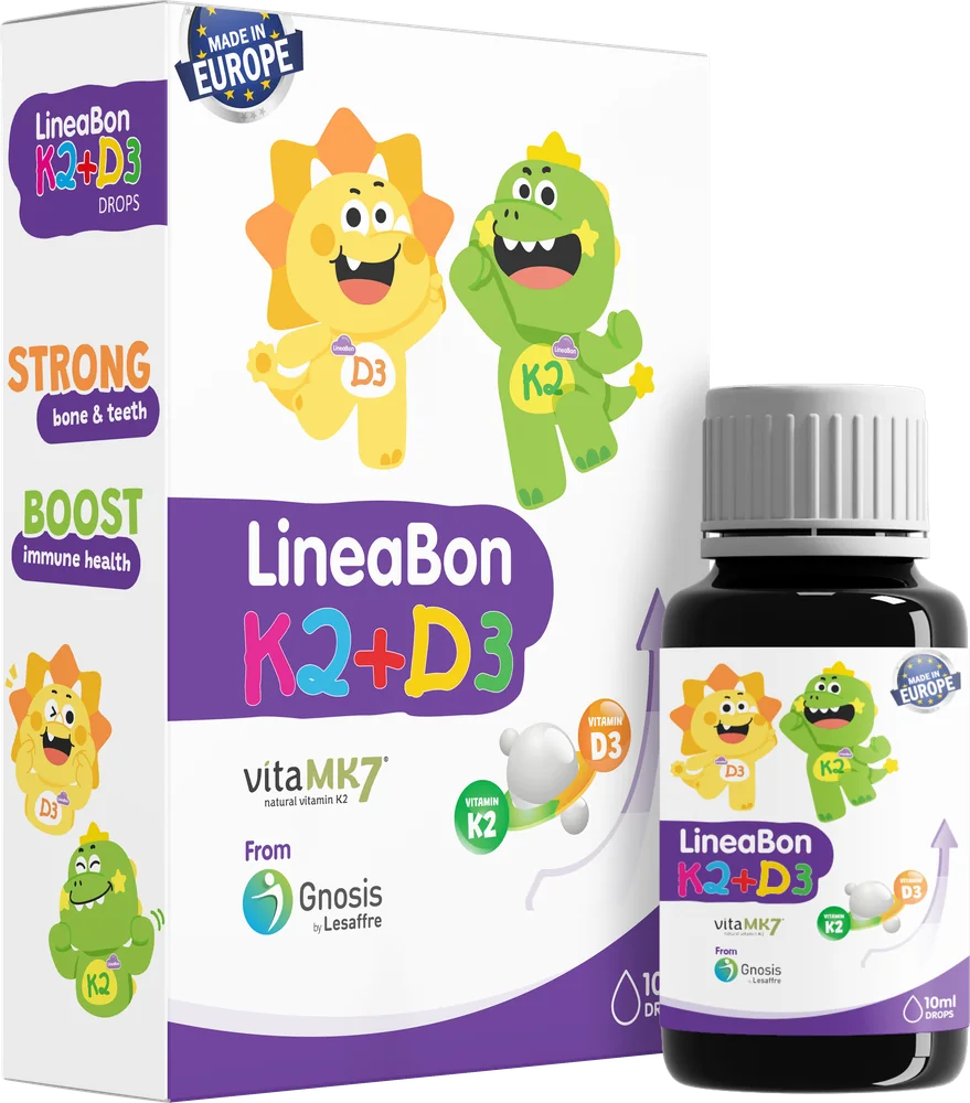 Mặt trước hộp và lọ LineaBon K2+D3